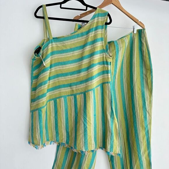 NWT Ashley Stewart Linen Blend Matching Set Womens 18 Striped Lagenlook Vintage - Picture 4 of 10
